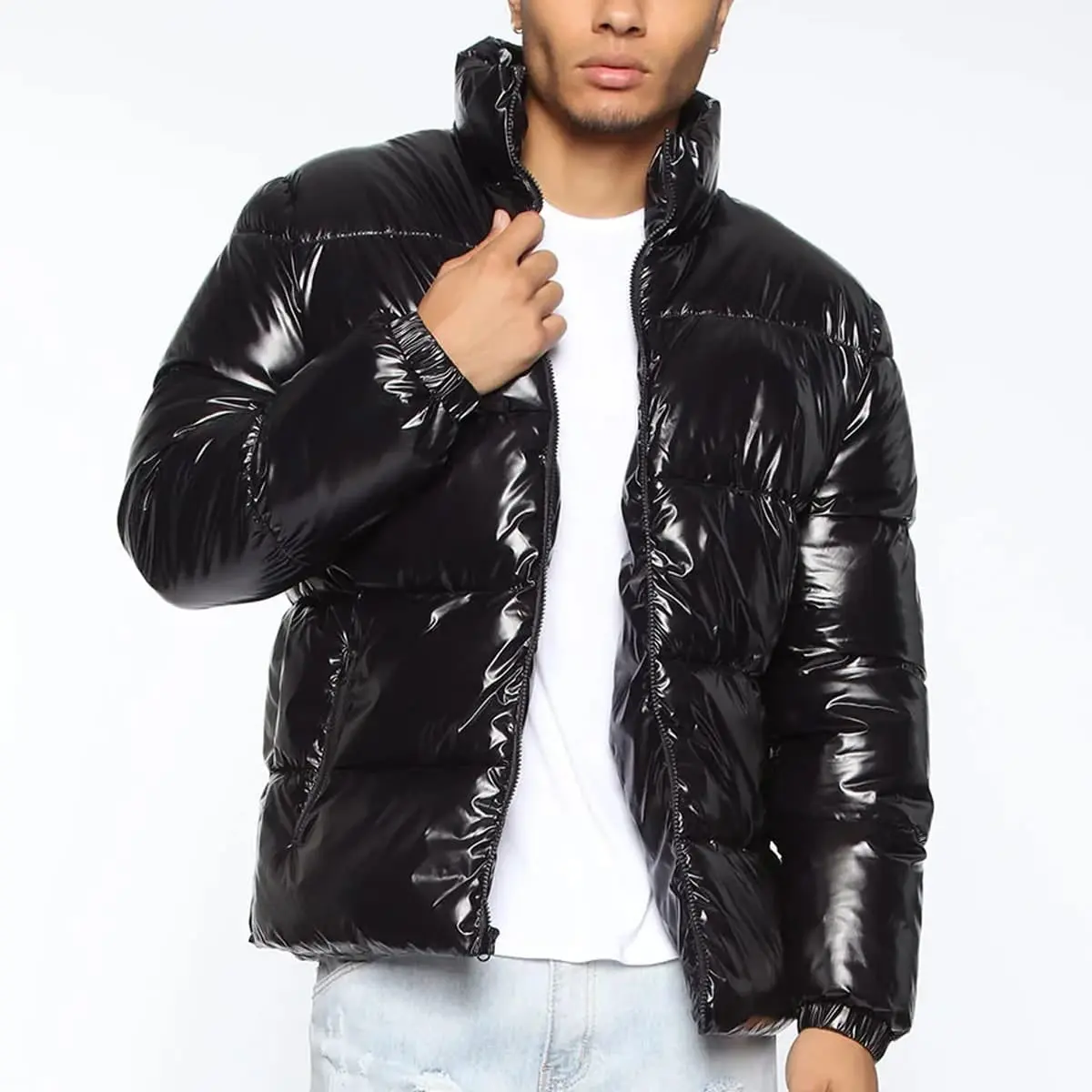 Black Puffer Jacket men's Quilted Winter coat 2025 with removable hood
