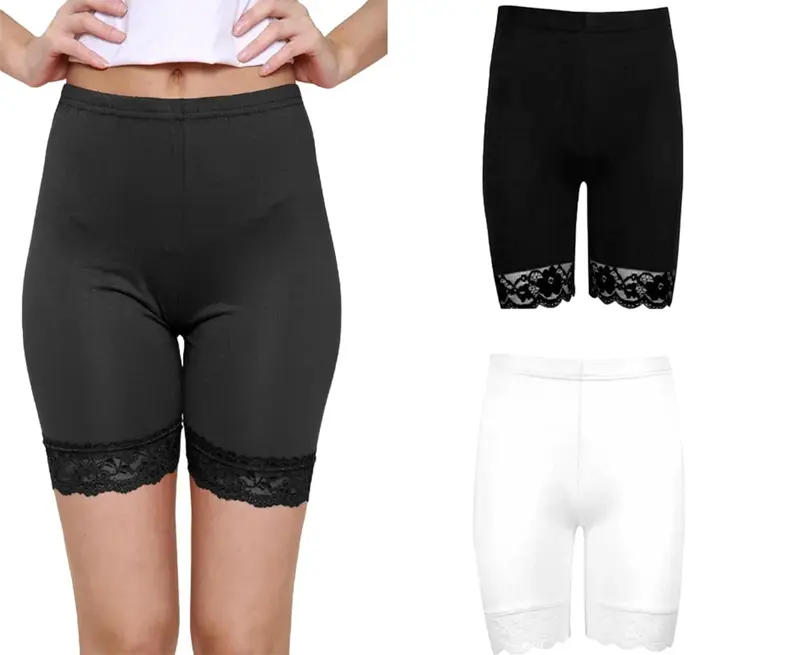 Women's Active Wear Gym Tights Yoga Hot Pants Fitness Lace Trim Cycling Shorts 0