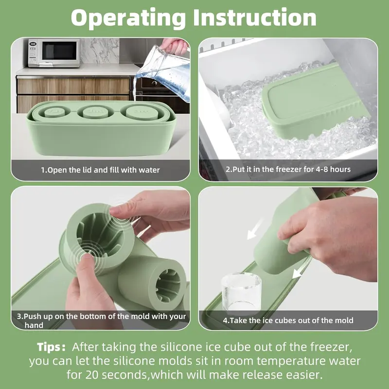 Next Day Delivery - Stanley Cup Ice Mold for 20-30-40 Oz Tumblers with Lid and Bin for Making 3 Cylinder Ice Cubes for Cocktails and Drinks Tray Utensils Kitchen. Reusable Stanley Ice cube tray. Best Silicone Stanley Accessories, Ice Cube Tray for MEOKY, 5