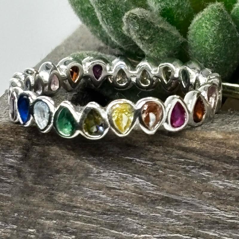 Multi-Coloured Cubic Zirconia  Sterling  Rainbow Stacking  for Women 925 silver rings small  jewellery business uk 5