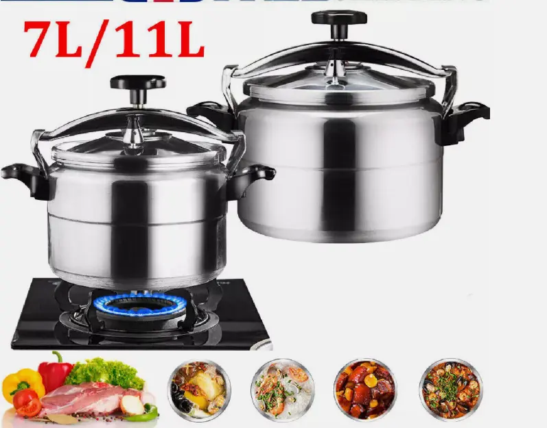 7L-11L Aluminium Pressure Cooker with Lid Latch Indicator - Cookware