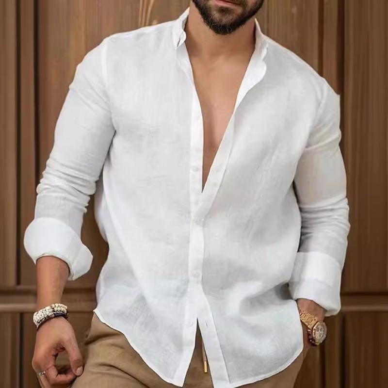 2025 European and American Cotton Solid Color Men's Shirt Youth Casual 0