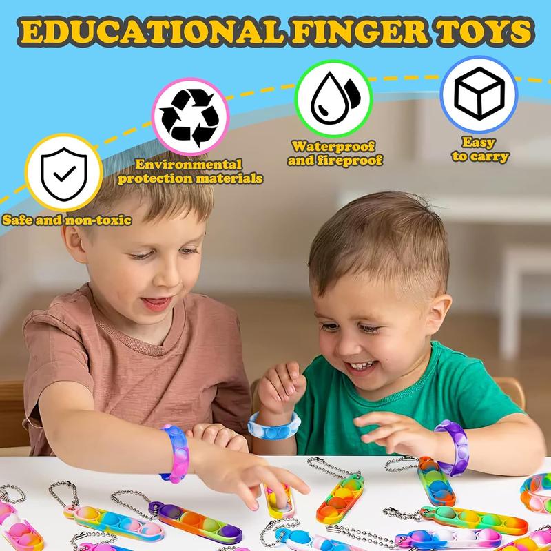 30 Pcs Fidget Toys Pack Party Bag Fillers, 15 x Pop Bracelet It & 15 x Poppet Keyring, Pinata Christmas Eve Box Stocking Fillers Kids Hen Party Favours Xmas Gifts Sensory Toys for Girls Boys 7