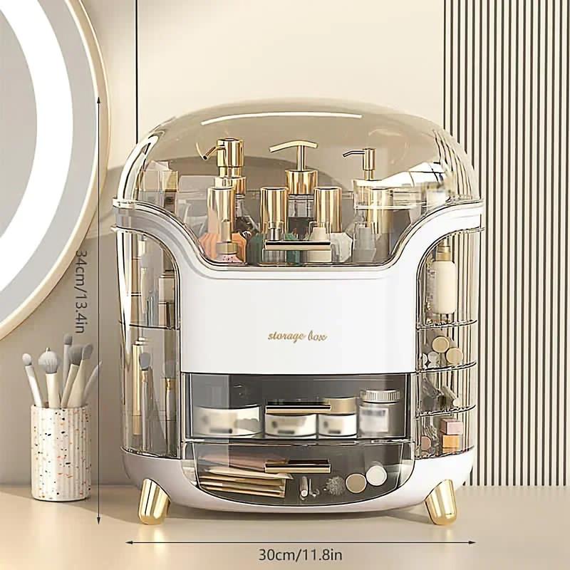 Product Introduction of Makeup Organizer, Dustproof Large Cosmetic Storage Box, Skincare Container with Drawers, White Transparent Gift box for Vanity Case 7