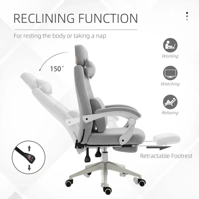 Ergonomic Home Office Chair 360° Swivel with Footrest Height Adjustable Grey 4