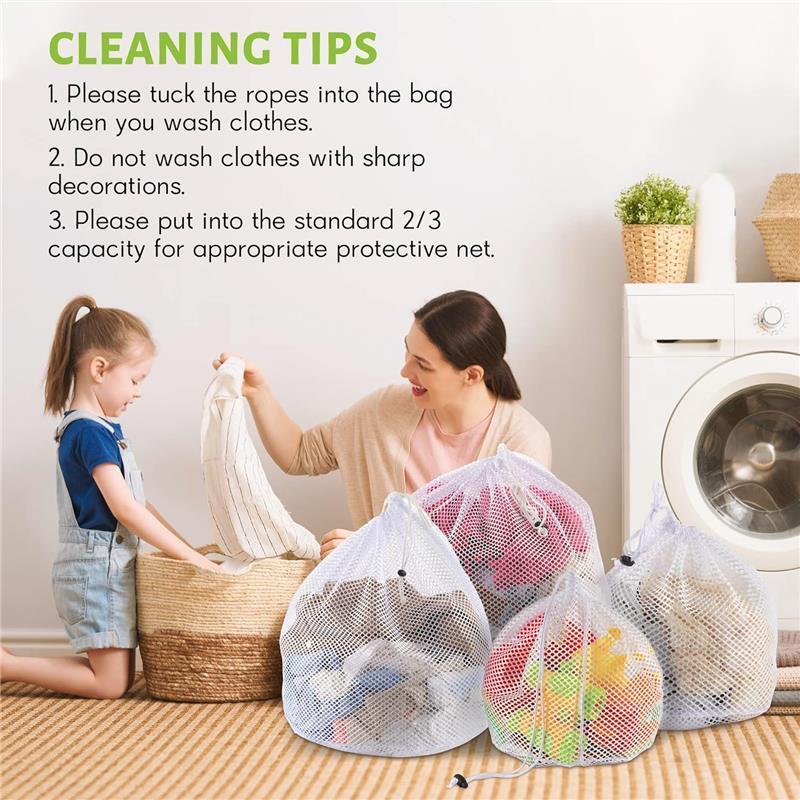 Mesh Laundry Washing Bags, 4 Set Thicker Net Laundry Wash Bags for Washing Machine, Delicates Laundry Bags with Drawstring for Underwear, Sock, Bra, Travel Accessories 6