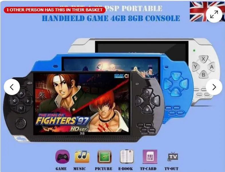 4.3 Inch X6 Handheld Video Game Console Player with 10000 Built-in Games, 8GB & 4GB, Supports AV/RMVB/MP4 and More, UK - Card, Arcade Button  Rechargeable Memory Protection