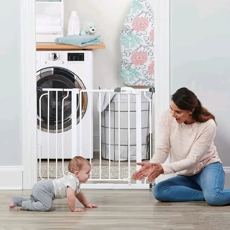 Regalo Easy Step Metal Walk Thru Gate, White, Fits Spaces between 29" to 37.5" wide and 30" height - Perfect for Home Security 1