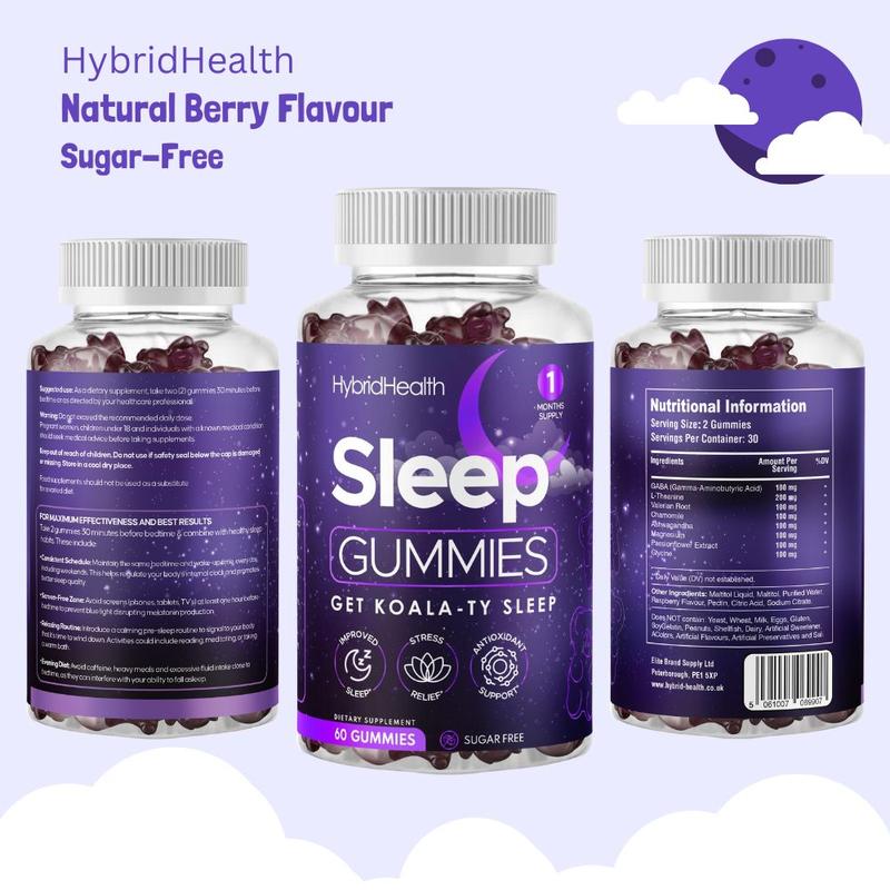 Hybrid Health Melatonin Inducing Sleep Gummies (Sugar Free) - Ashwagandha, Magnesium, Valerian Root Extract + More Healthcare Fitness Dietary Supplement Natural Edible Berry | Vegan 1
