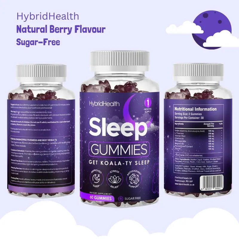 Hybrid Health Melatonin Inducing Sleep Gummies (Sugar Free) - Ashwagandha, Magnesium, Valerian Root Extract + More Healthcare Fitness Dietary Supplement Natural Edible Berry | Vegan 1