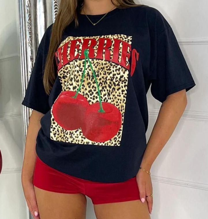 House Of Aliya Ladies Women's  Short Sleeves CHERRIES Leopard Print Baggy T-Shirt Top Comfortable 5