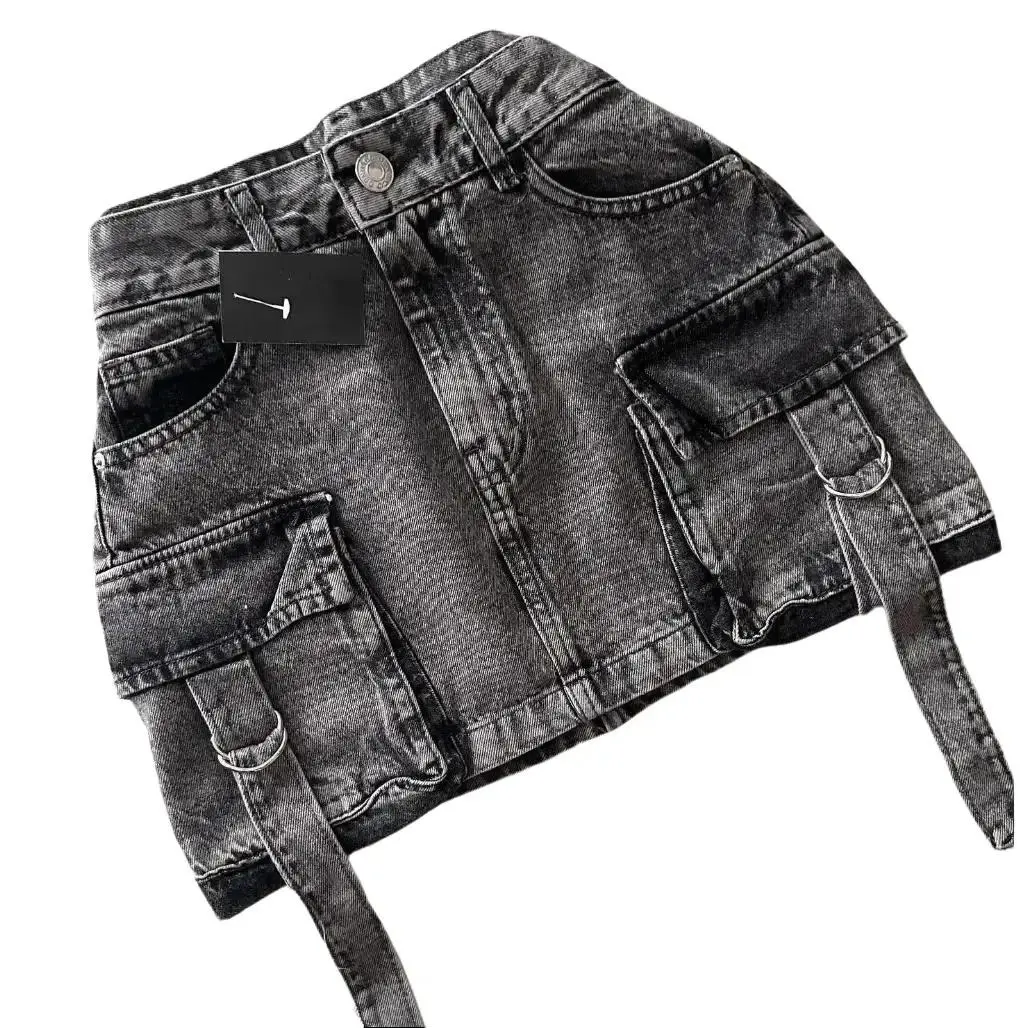 Harajuku Multi-Pocket Denim Plaid Skirt Black Mini Skirt Vintage Y2K New Fashion Women's Casual Versatile Sexy Streetwear Womenswear Bottom
