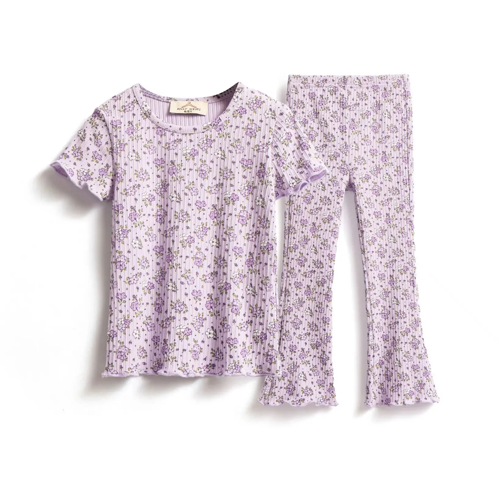 Lilac floral ribbed flare set