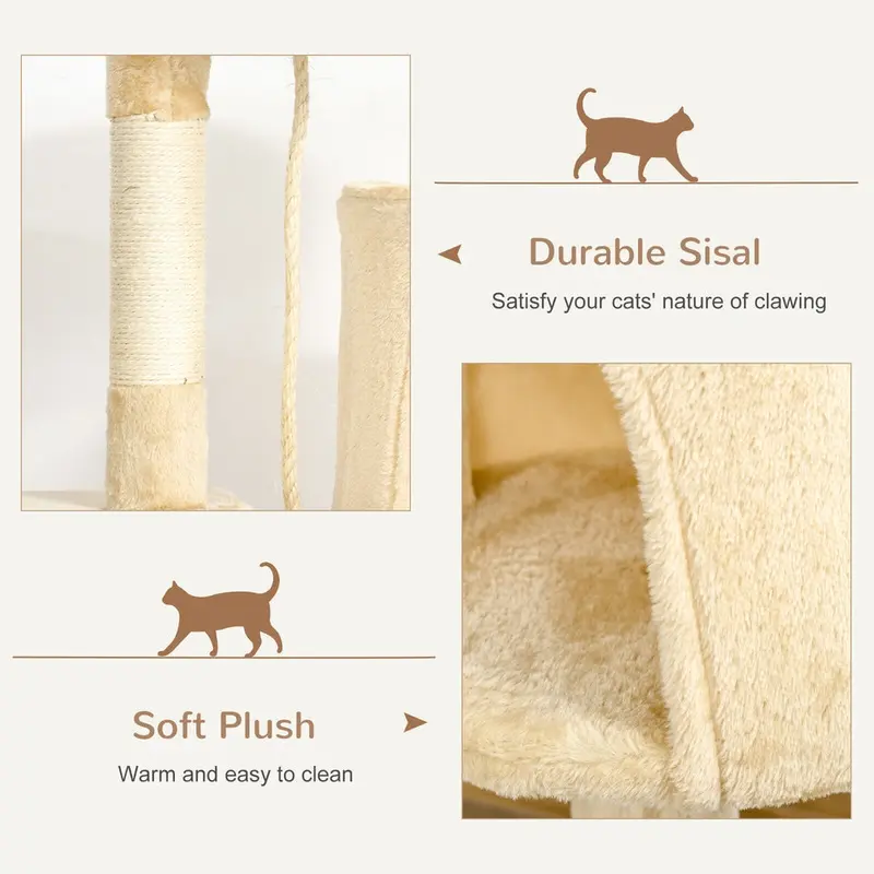 Cat Tree Activity Centre Scratcher Scratching Post with Toys Beige 114Cm 4