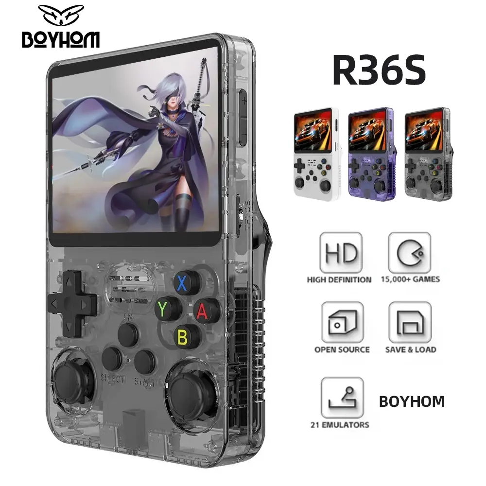 BOYHOM R36S Retro Handheld Video Game Console Linux System 3.5 Inch IPS Screen R35s Pro Portable Pocket Video Player 64GB Games Protection