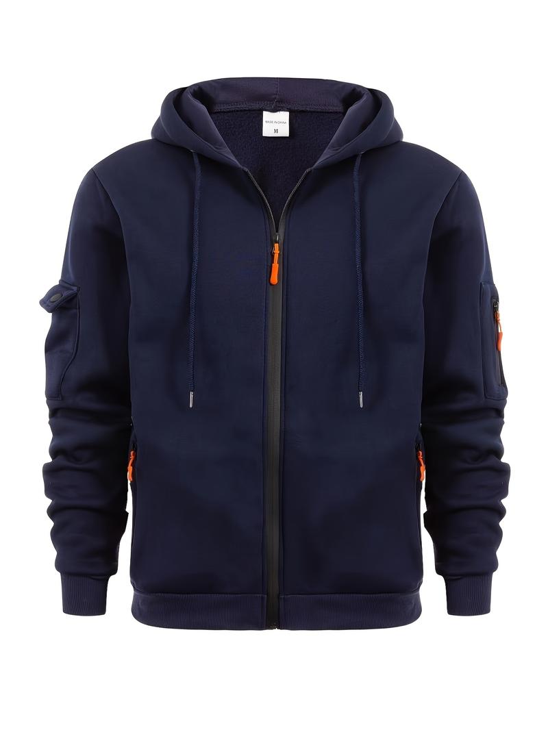 Product Introduction of Trendy Solid Color Hooded Long Sleeve Zip Up Sweatshirt Jacket - Fashion Hoodies with Chic Design, Comfy Sports Wear for Casual Occasions - Soft, Breathable, and Stylish Menswear Tops 0