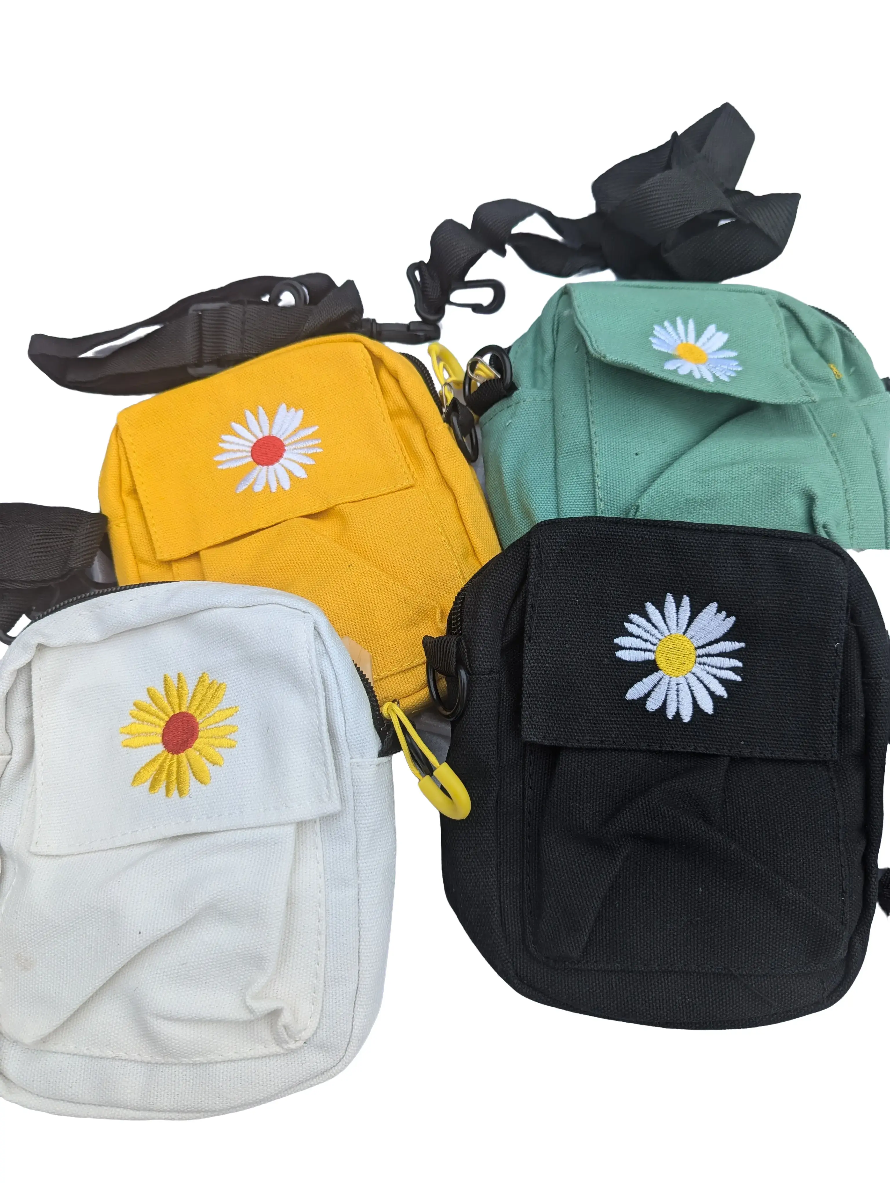 Daisy Pattern Canvas Crossbody Women Bag, Small Travelling Bag, Holiday Mini Bag
