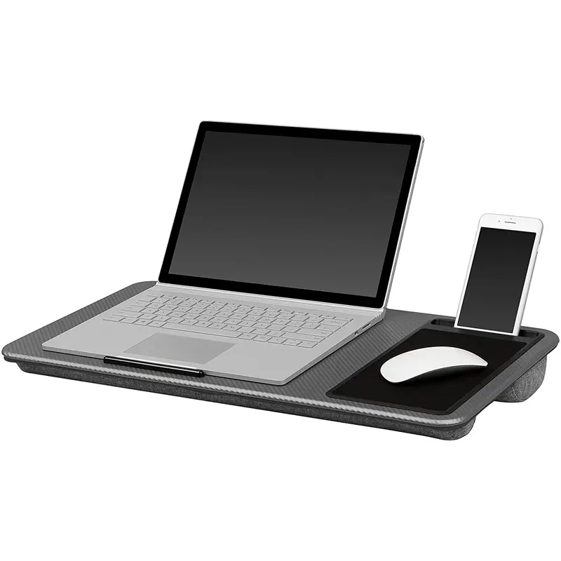 Multi Purpose Home Office Lap Desk with Mouse Pad and Phone Holder - Silver Carbon 0