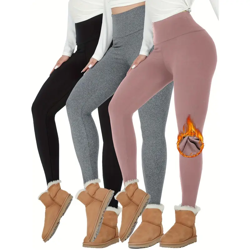 3pcs Thermal Fleece Lined High Waisted Sports Leggings, Women's Workout Winter Warm Soft Yoga Pants, Activewear Tights 5