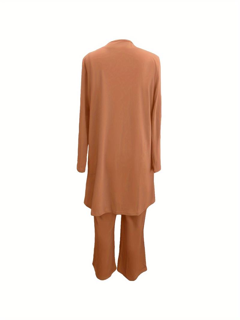 Product Introduction of Casual Three-piece Solid Set, Long Sleeve Cardigan & Top & Long Pants Outfits, Women's Clothing 0