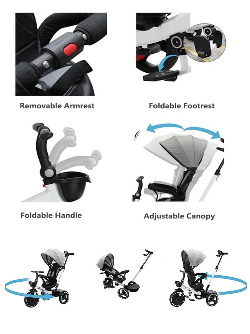 Product Introduction of Ubravoo Baby Stroller Tricycle Ride Bike , 360 Degree Rotation Sitting & Lying,Celerity Disassembly & Assembly,1-5 Years 25