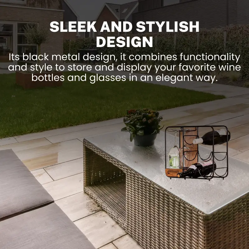 Metal Wine Rack with Glass Holder and Drawer - Sturdy and Stylish - 35x15x31cm Utensils Wooden Bottle 3