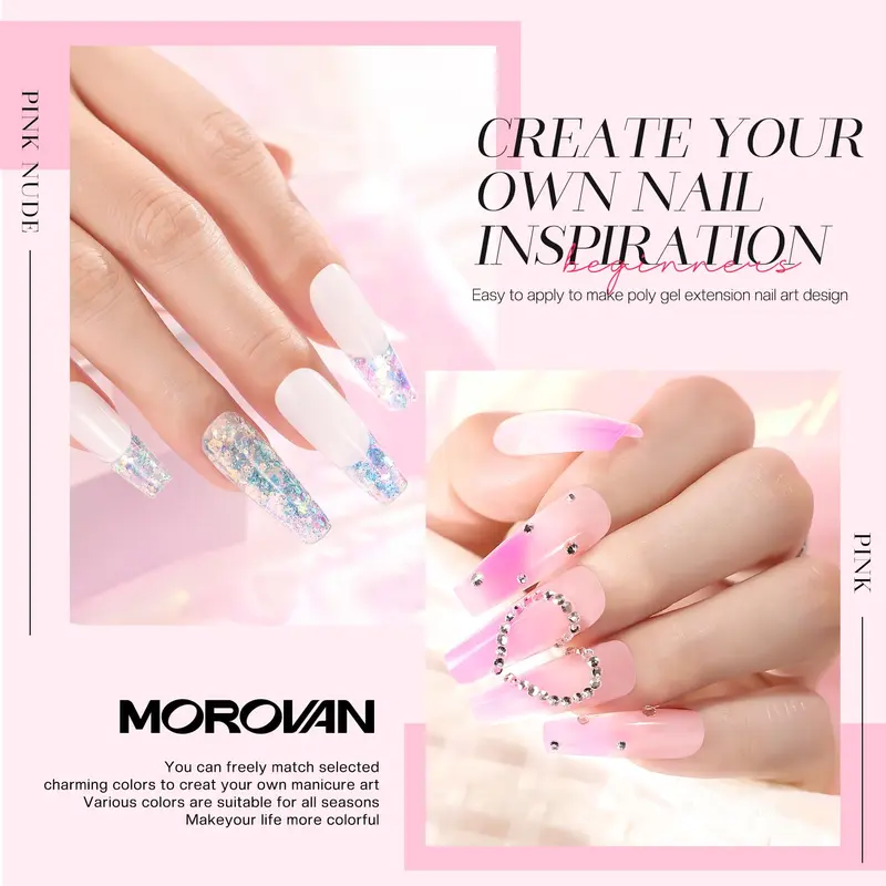 Morovan Poly Gel Nail Kit with LED 48W Nail Lamp Poly Nail Extension Gel 8 Pcs 0.5oz with Other Basic Poly Gel Nail Art Tools Poly Gel Nail Set Nail Art Supplies 5
