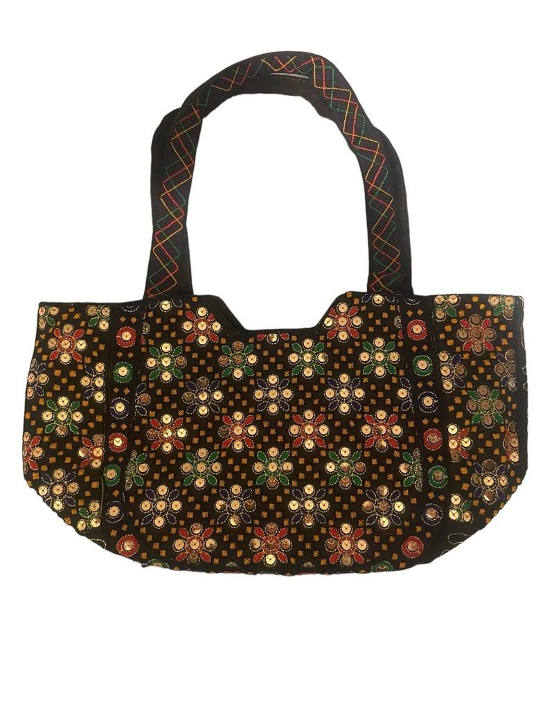Product Introduction of Womens Large Shoulder Bag Dark Blue with Green,Red and Blue Flower design 1