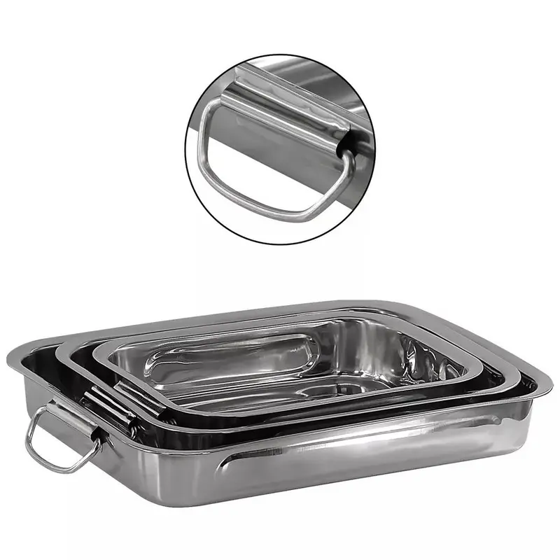 Stainless Steel Roasting Trays Set of 3 - Oven & Dishwasher Safe Bakeware 4