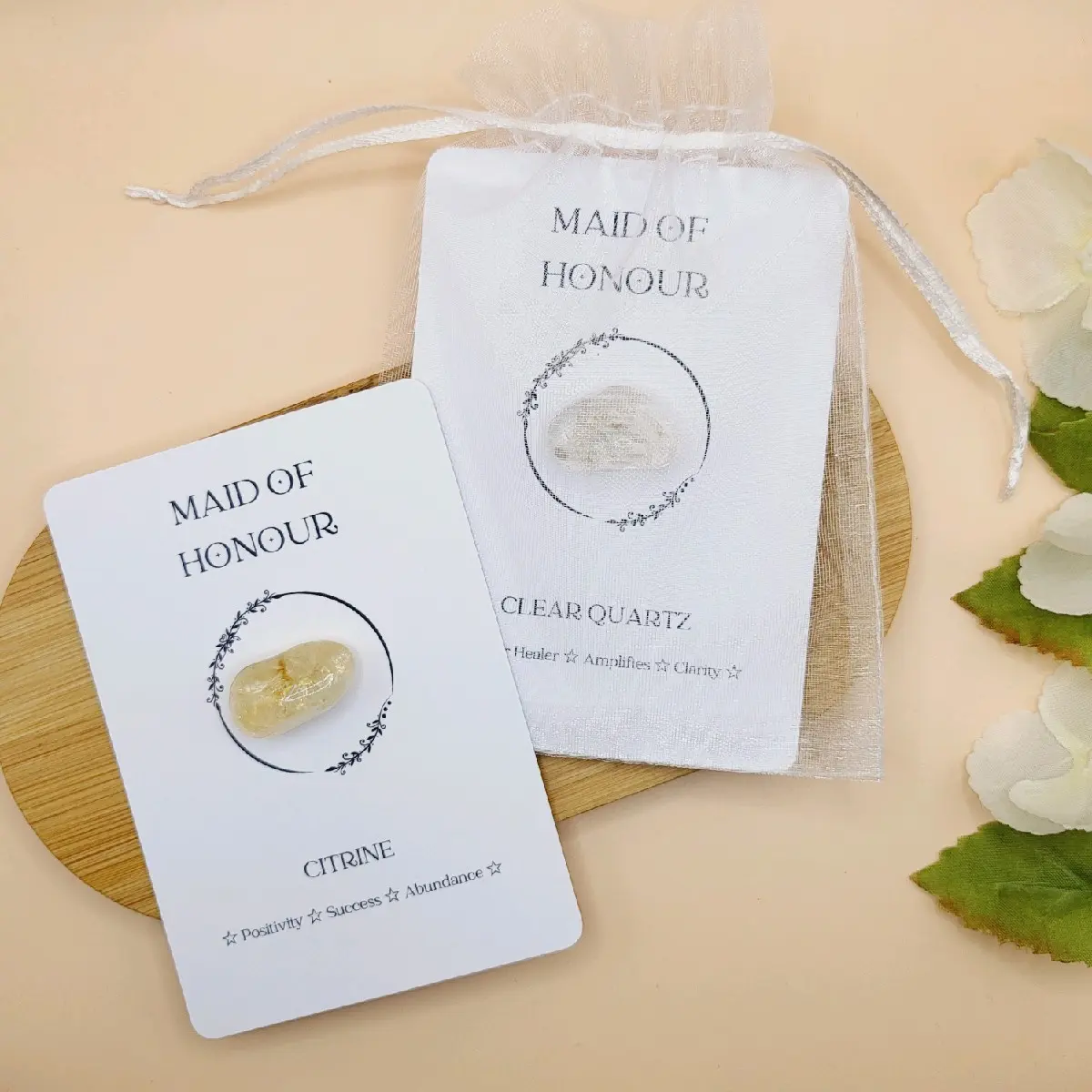 Maid of Honour Crystal Gift On Card - Genuine Stones Thoughtful Wedding Gift bridesmaid