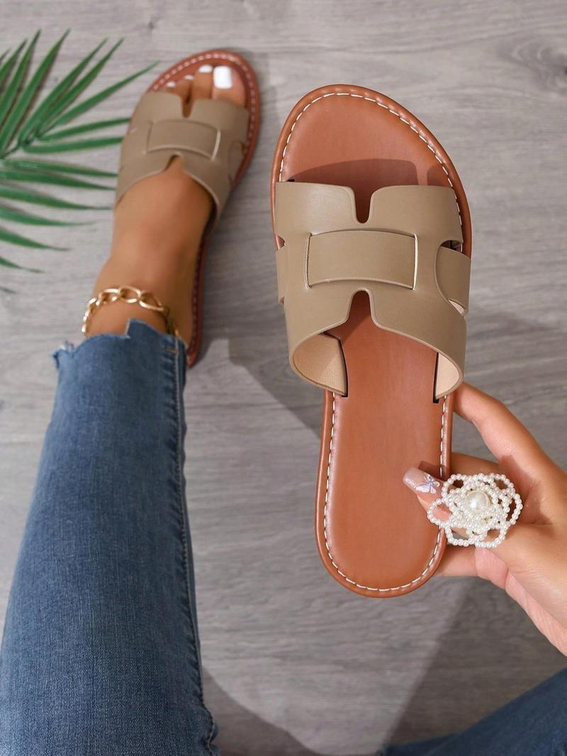 Product Introduction of Women's Fashionable Plain Color Slide Sandals, Casual Comfortable Flat Sandals for Beach Vacation, All-match Commuter Shoes for Work & Daily Wear, Shoes for Women Footwear Summer 9