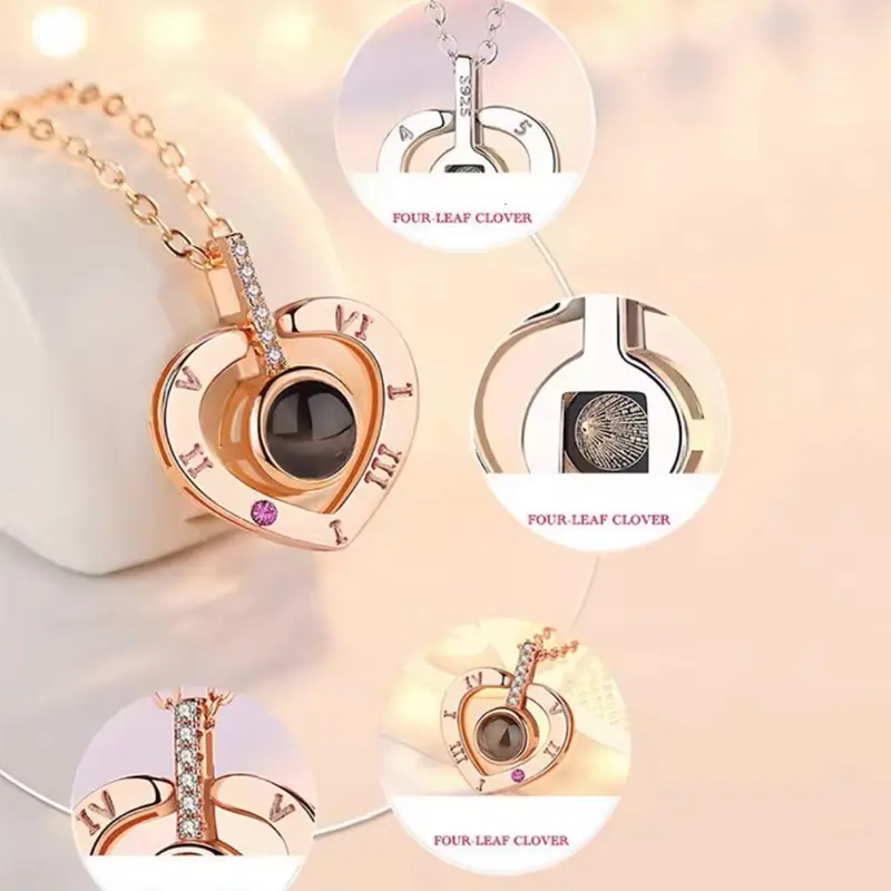 Necklace 100 Languages projection “I Love You”Pendant Necklaces For those you love - ideal for gifting - Rose Gold Heart 2
