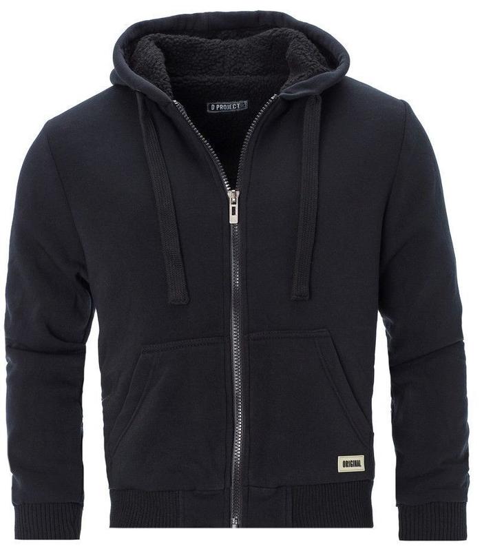 Clovu [MJK-102] Mens Padded Borg Fleece Sherpa Lined Full Zip Up Hoodie Sweatshirt Jacket 3