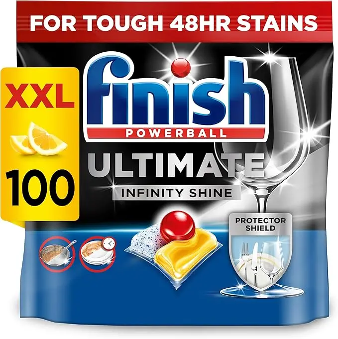 Finish Ultimate Infinity Shine Dishwasher Tablets bulk | Scent : Lemon | Size: 100 Dishwasher Tabs |Ultimate Clean and Shine Household Scented Pack Household Cleaners detergent e cleaning products bulk household goods cleaning sale