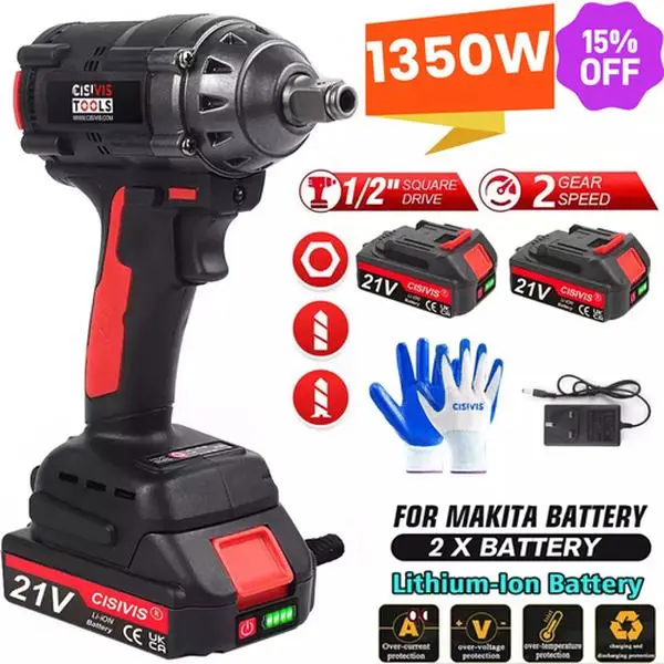 1000Nm 1/2" Cordless Electric Impact Wrench Drill Gun  Ratchet Driver w/ Battery~