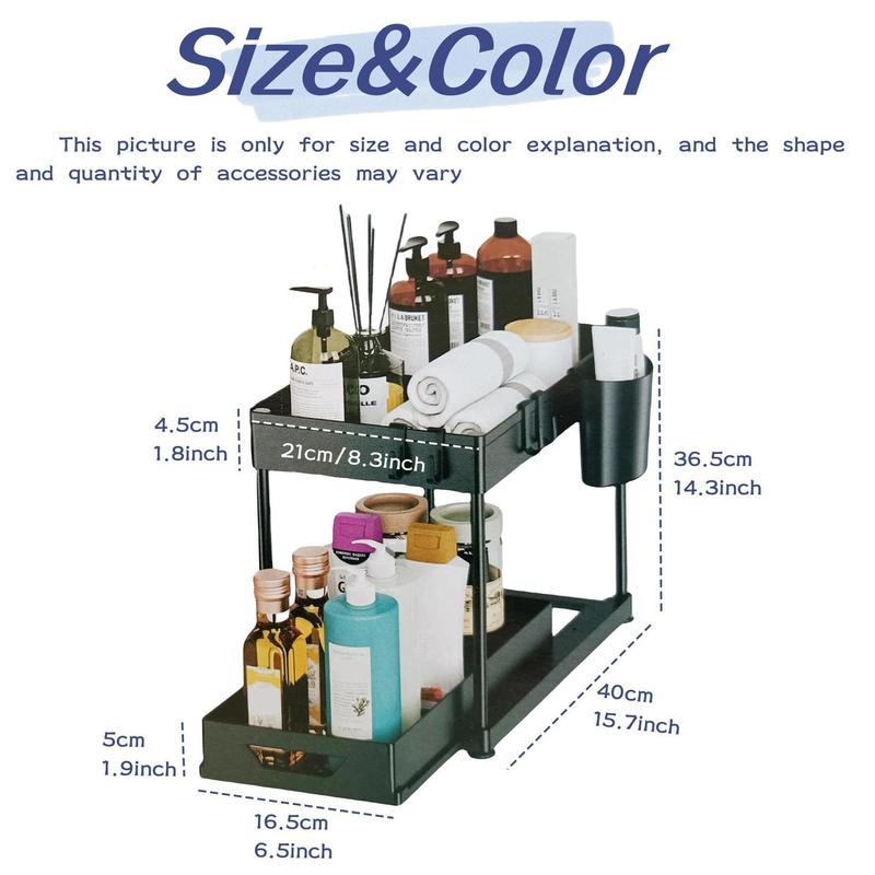Cabinet, 2 Pack Under Sink Organizer, 2 Tier Sliding Bathroom Kitchen Organizer, Large White ABS Baskets, Easy Install & Clean 4