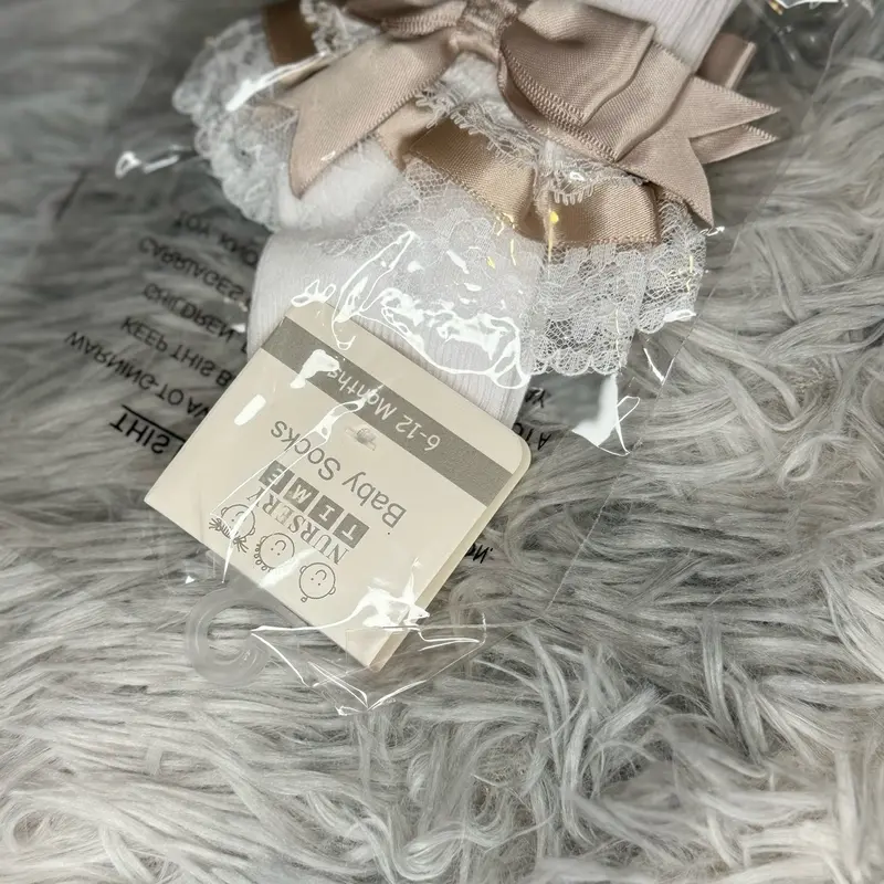 Baby Girls Taupe Ribbon and White Lace Socks - Perfect for Your Little Princess kids 4
