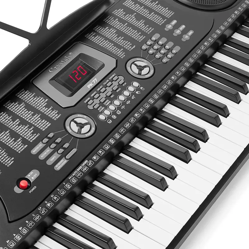 61-Key Electronic Music Keyboard with Microphone, MP3, and Sturdy Double-Braced Stand – Black 1