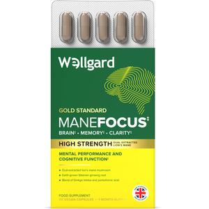 Wellgard Manefocus – High Absorption Lions Mane Mushroom Supplement for Mental Performance, Brain Health, Memory, Focus, Clarity, Cognitive Supplements, 60 Capsules