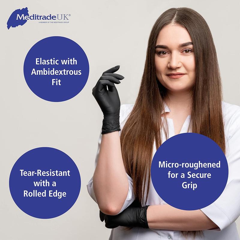400X 4 Boxes Of 100 Meditrade 1284S Nitrile Black, Nitrile Examination Gloves, Black , Strong Heavy Duty Powder Free Gloves Sizes S-XL Deal Offer 3