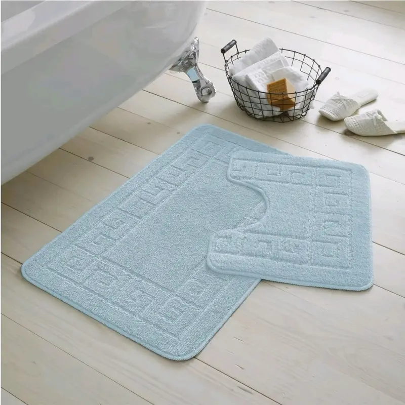 Jacquard Greek Bath Mat Set 2 Pieces Anti Slip Water Absorbent Machine Washable 6