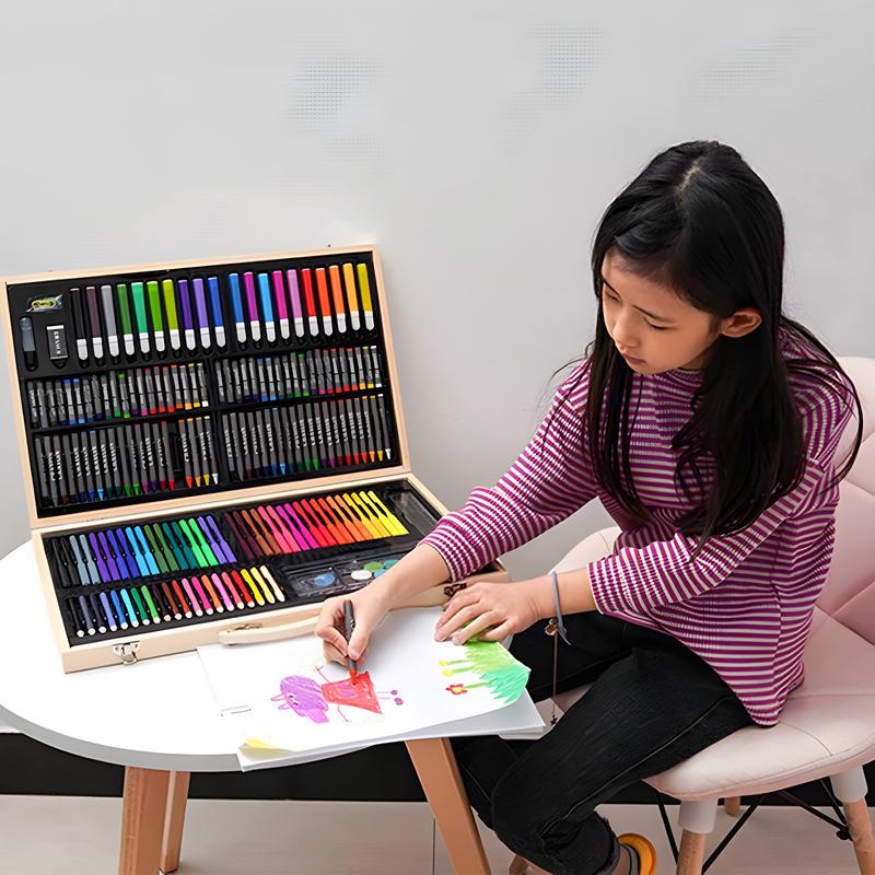 RLS 180pc Deluxe Wooden Colourful portable art colouring paint pen set for Boys and Girls 1