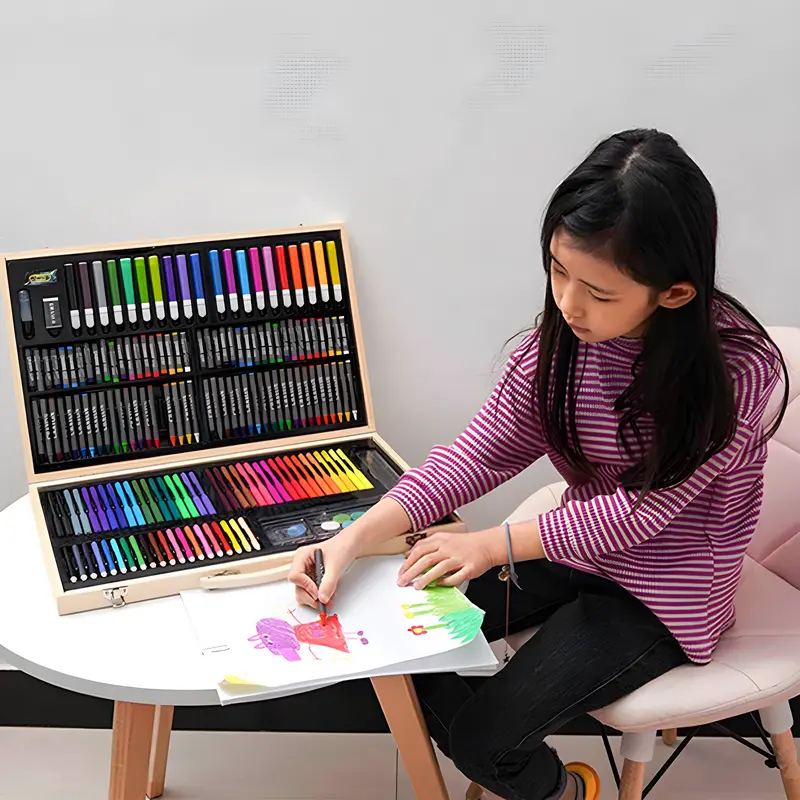 RLS 180pc Deluxe Wooden Colourful portable art colouring paint pen set for Boys and Girls 1