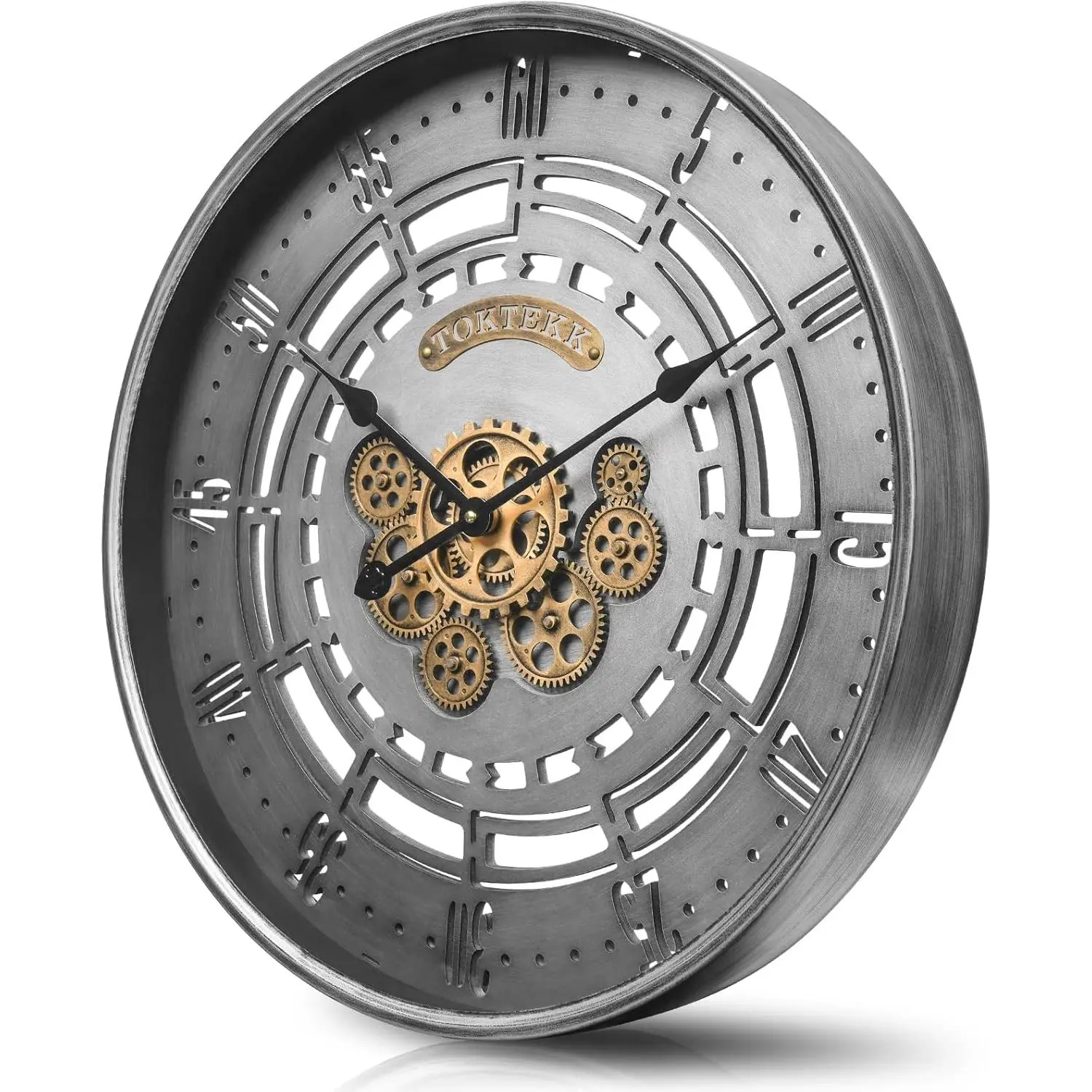 TOKTEKK 24 inch Large Wall Clock with Real Moving Gears, Oversized Silent Steampunk Rustic Vintage Industrial Metal Wall Clocks for Farmhouse Kitchen Living Room Deco (Bronze)