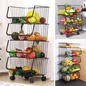 Lifeideas 3/4/5 Layer Kitchen Organizer Shelf, Rolling Wire Basket Trolley, Stackable Metal Rack for Effortless Fruit and Vegetable Storage