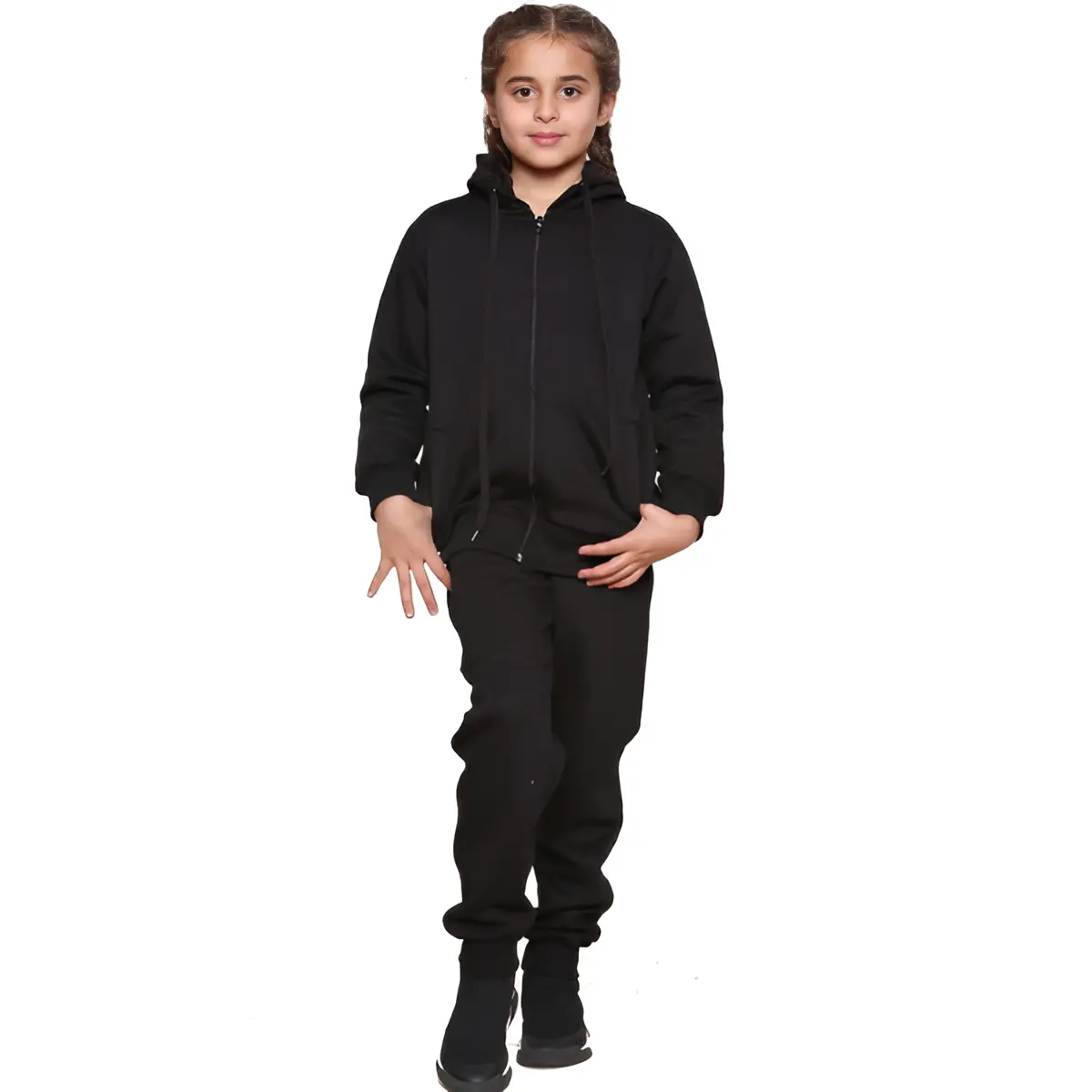 ROBO SPORTS Premium Quality Kids Tracksuits Set with Zipper Hoodie and Jogger Sweatpants for Sports and Activewear Girls Boys Tracksuit in Black color