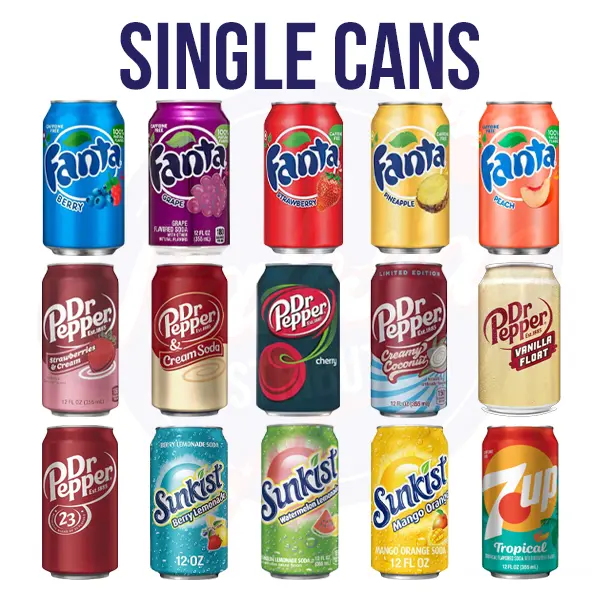 American Soda Range (Fanta, Dr Pepper, Coca-Cola, Sunkist) 12fl oz/355ml - Single Can Sweet Beverage