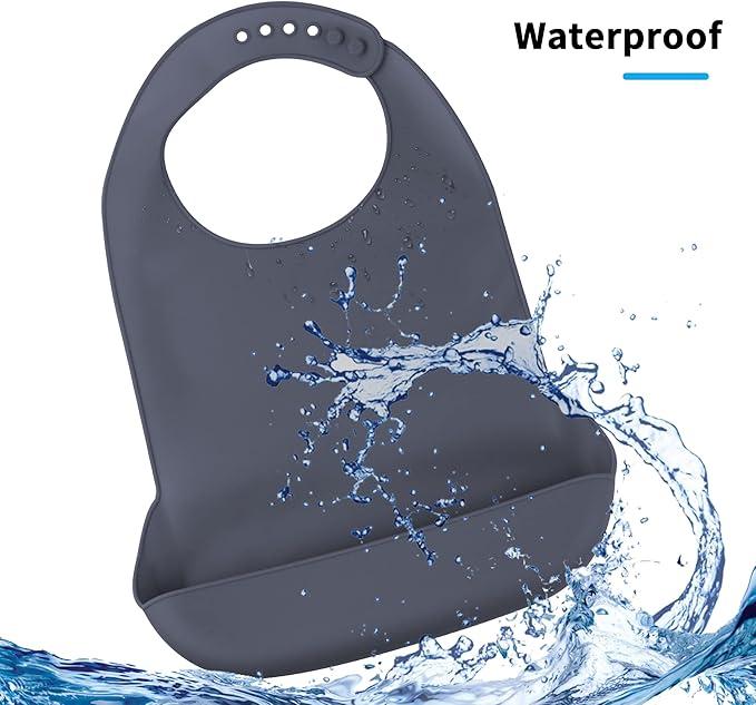 Aedcbaide 2 Pack Silicone Adult Bibs, Waterproof Silicone Wearing Bibs with Oversleeves, Food Crumb Catcher Pocket Clothing Protector Reusable for Eating, Soft Wipeable Adjustable Bib for Elderly (M SIZE) 2