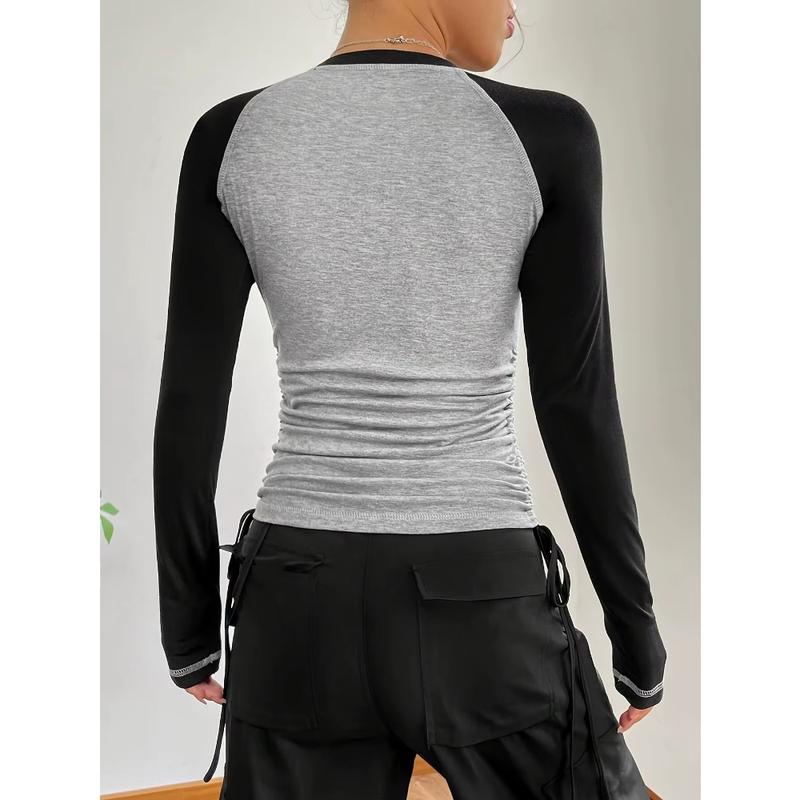 Women Long Sleeve Slim Fit T Shirts Holiday Party Crop Top Y2k Long Sleeve Korean Harajuku Kpop Graphic Patchwork Tee 5