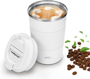 Coffee Cup, Reusable, Insulated & Double Wall Travel Mug - Travel Cup Thermal Stainless Steel with Lid - Hot & Cold Coffee Mug (WhiteGrip, 380 ml)